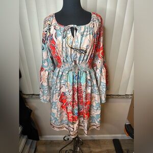 Noracora Boho Floral Print Long Sleeve Dress Size XXL